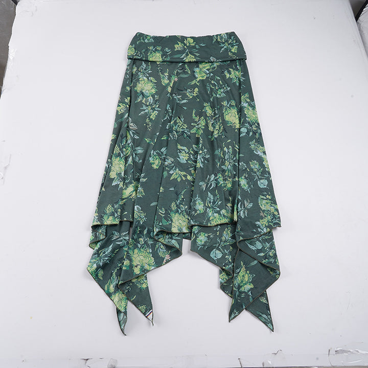 Damen asymmetrischer Maxi-Rock mit floralen Akzenten und elastischem Bund Skovae