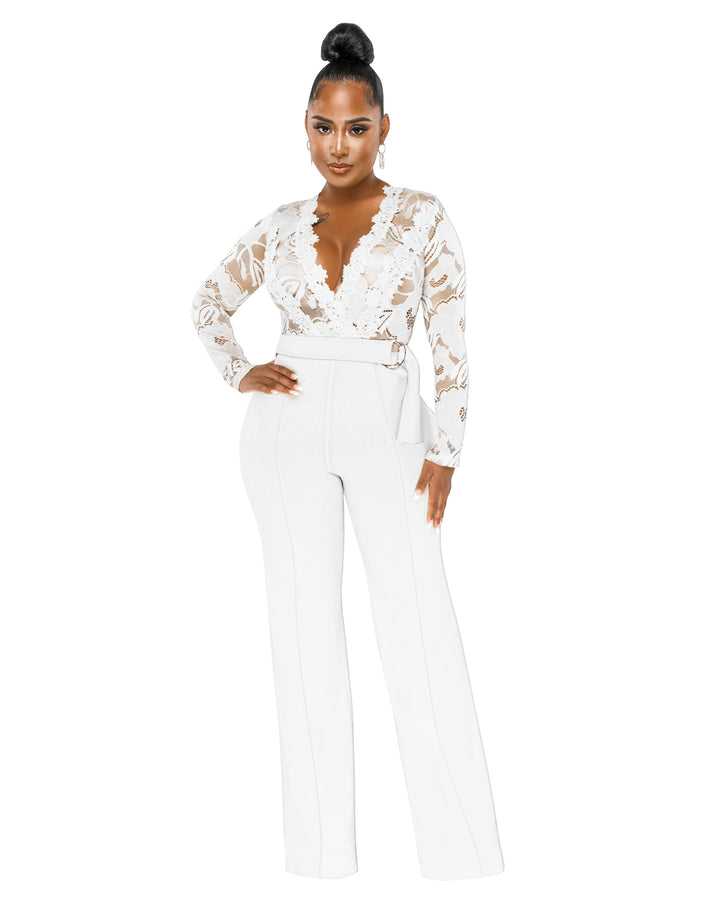Dame Elegant Jumpsuit med dyb V-udskæring og spidsedetaljer Stilla