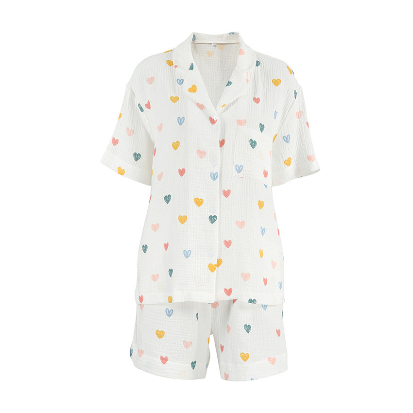 Dame Pyjama-sæt med hjerteprint og behagelig pasform Stilla