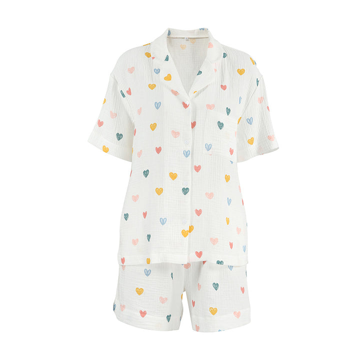 Dame Pyjama-sæt med hjerteprint og behagelig pasform Stilla