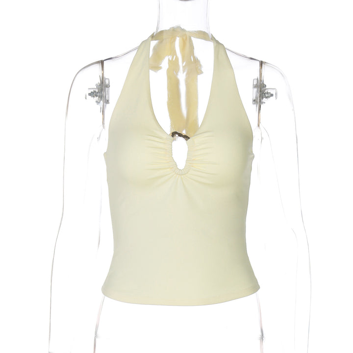 Dame Halter-top med rynkning og dekorativt ringsdetail Stilla