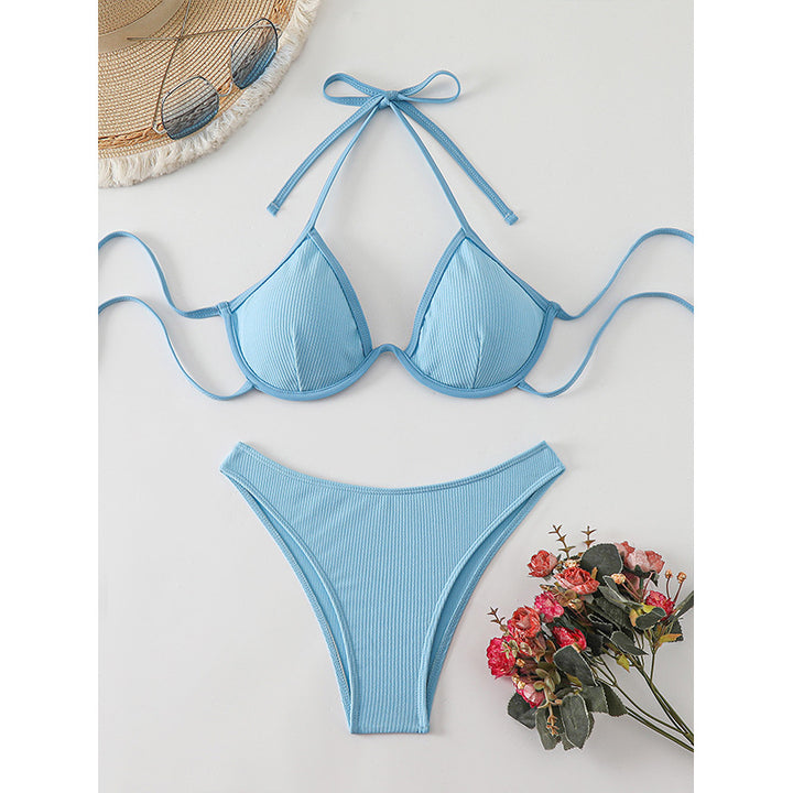 Dame justerbar off-shoulder ribbet bikini-sæt Stilla