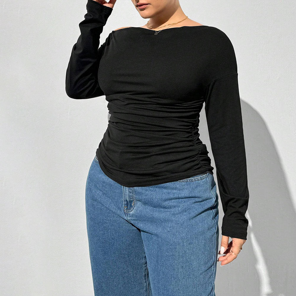 Dame afslappet top med off-shoulder design og rynkning Stilla