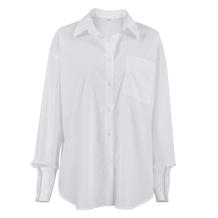 Dame Komfortable Oversized Bluse med brystlomme og lange ærmer Stilla