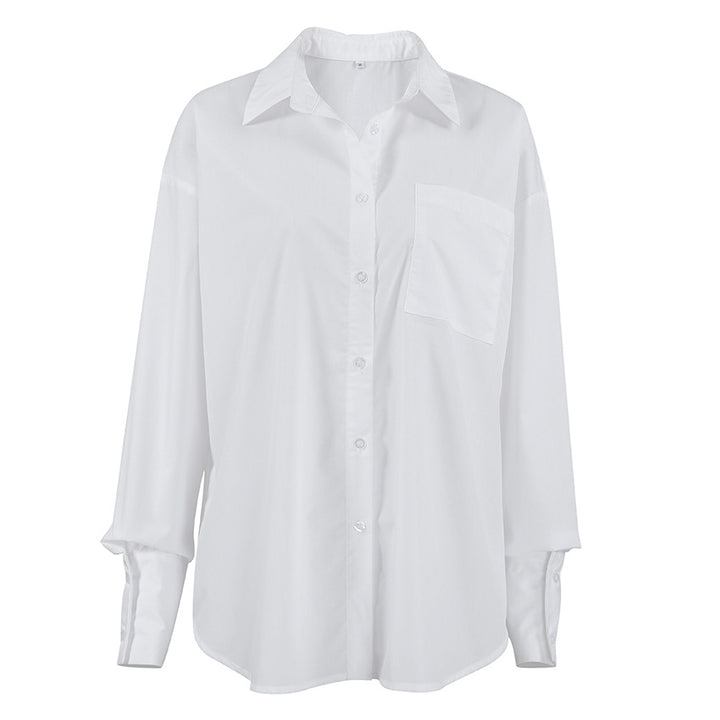 Dame Komfortable Oversized Bluse med brystlomme og lange ærmer Stilla