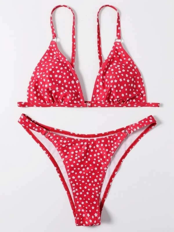 Dame Blomsterprint Trekant Bikini Sæt Stilla 1750840142