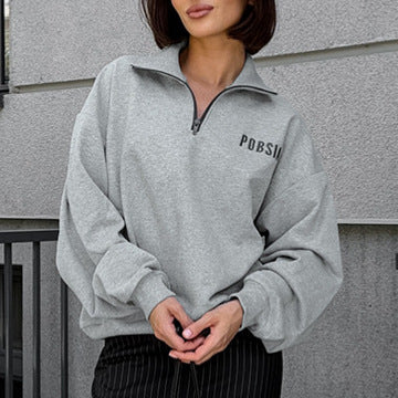 Dame Sweatshirt med halv lynlås og voluminøse ærmer Stilla