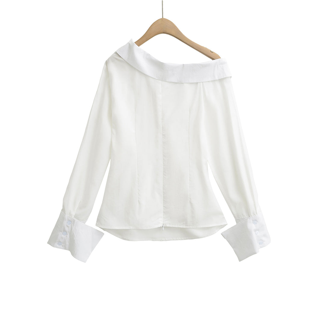 Dame Elegant Bluse med asymmetrisk krave og dæmpet drapering Stilla