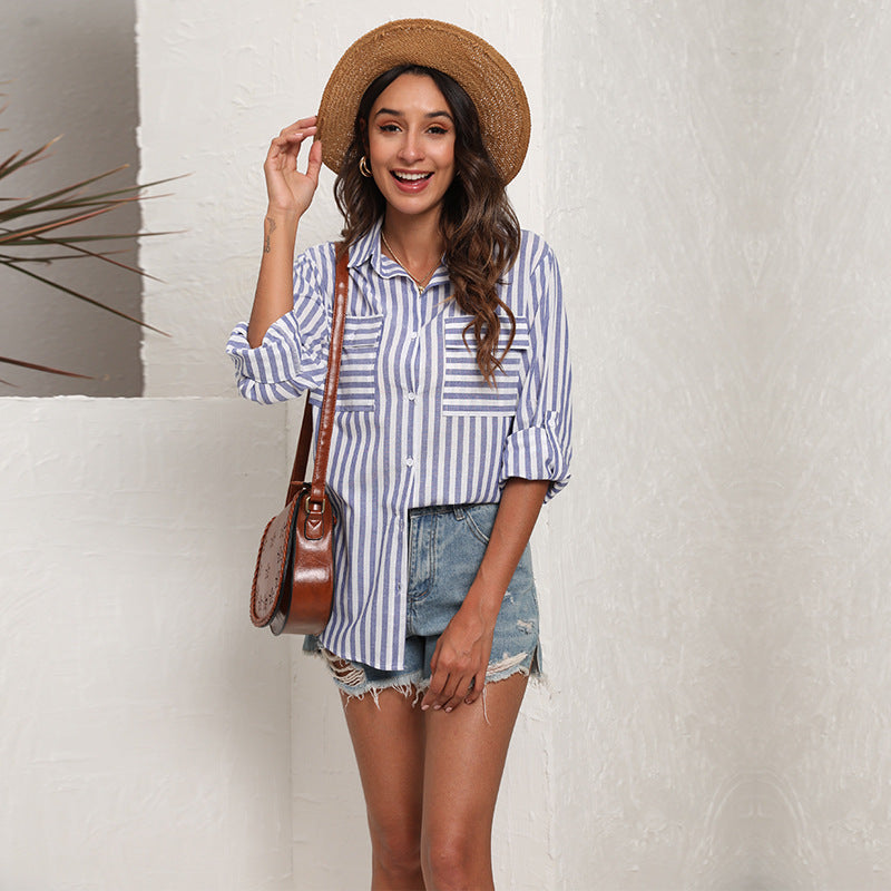 Dame stribet Oversized-skjorte med elegante knapdetaljer Stilla
