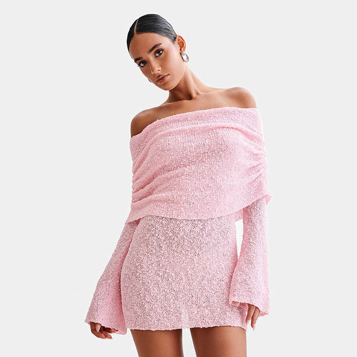 Dame Off-Shoulder Strik Mini Kjole Stilla