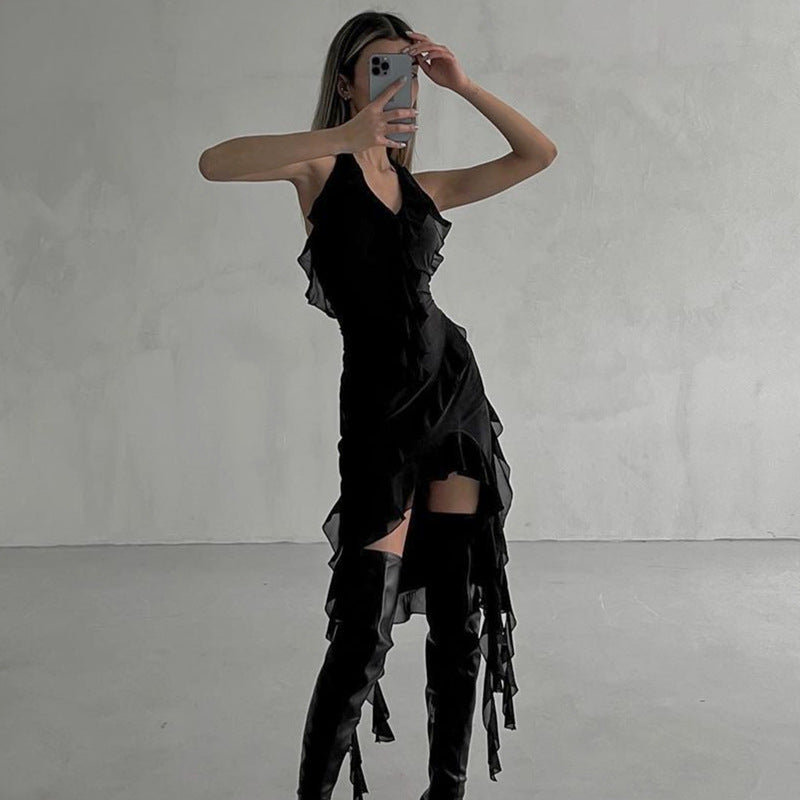 Dame wrapped dress med flæse design og dyb V-hals Stilla