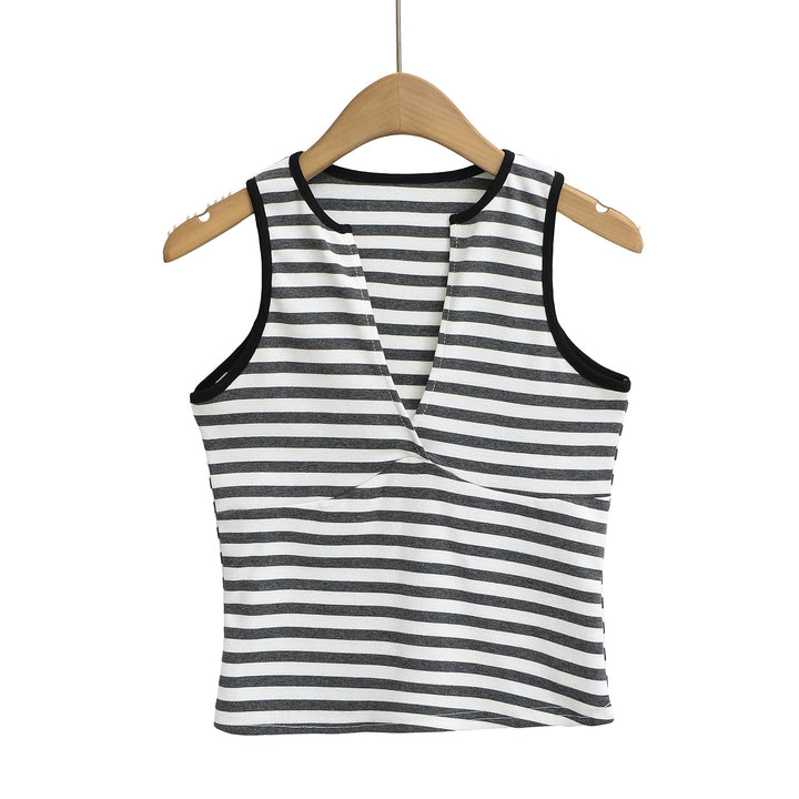 Dame sportsligt crop-top med dyb V-udskæring og stribedesign Stilla