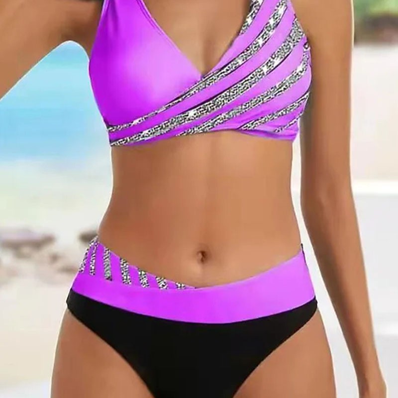 Dame Bikini-sæt med asymmetrisk top og moderne indviklingsdesign Skovae