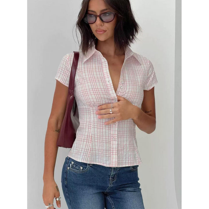 Dame Taljeret Tjekket Bluse Stilla