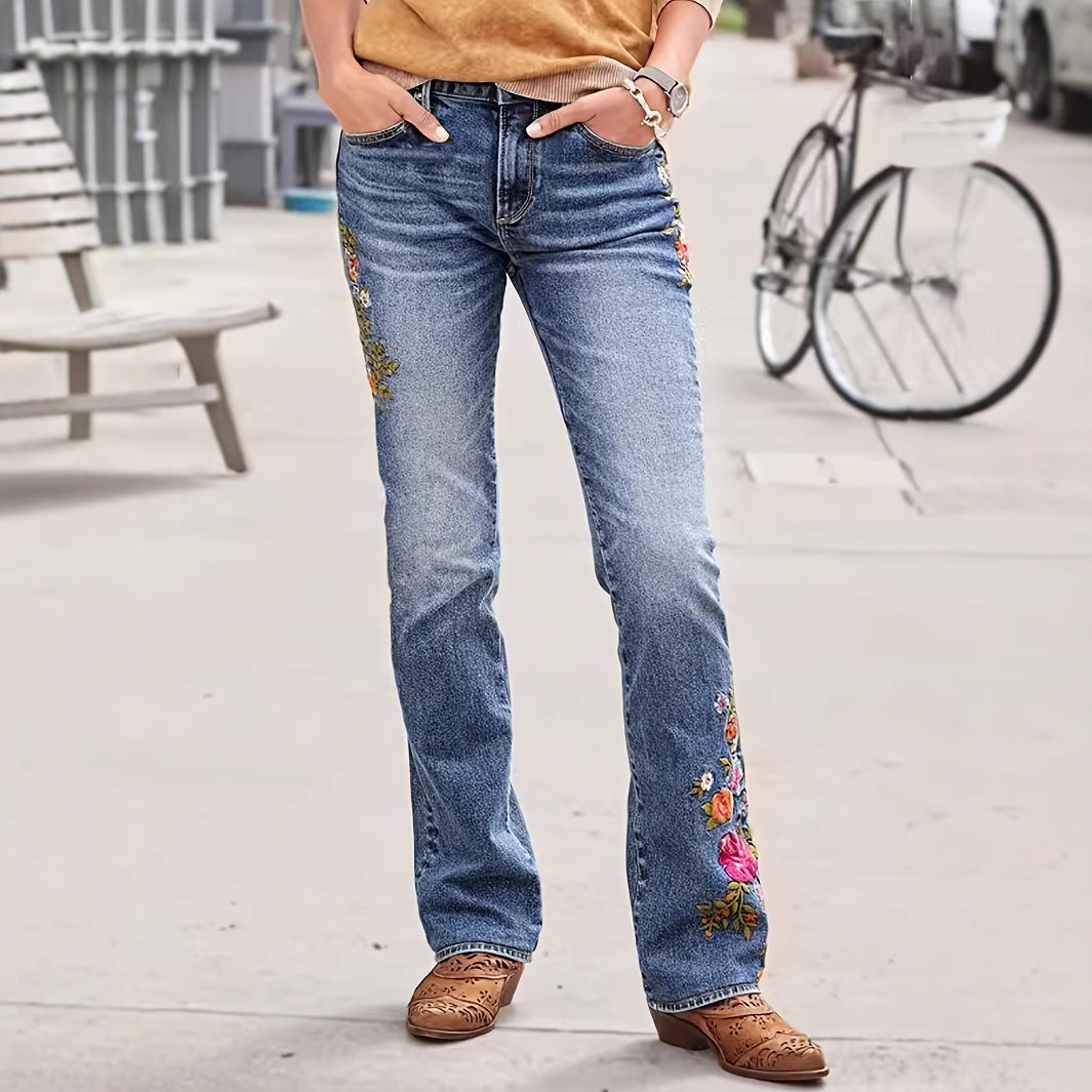 Dame jeans i western-stil med detaljeret hest-applikation Stilla