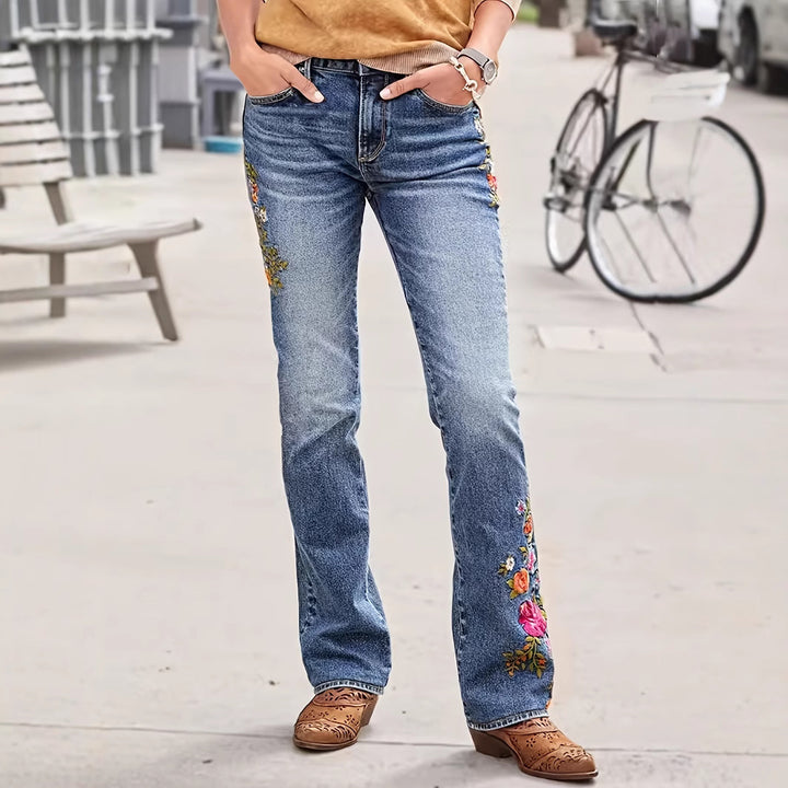 Dame jeans i western-stil med detaljeret hest-applikation Stilla