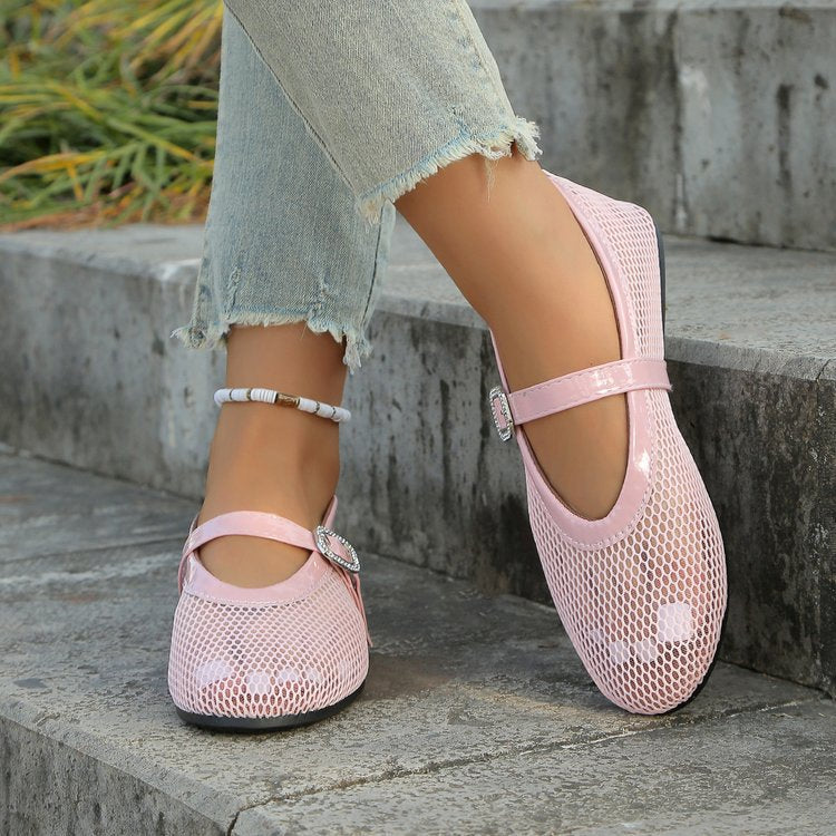 Dame elegante Ballerinas med åndbart netdesign og moderigtige remme Stilla