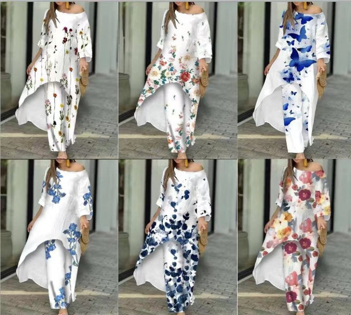 Dame maxikjole med blomsterdesign og asymmetrisk kant Stilla