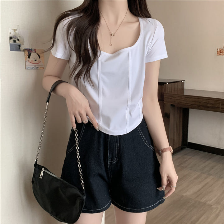 Femme Quadrat-Udskæring Cropped T-Shirt med struktureret Stitching Stilla