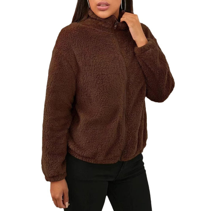 Dame Teddyjakke i afslappet oversized stil med høj krave og lynlås Stiila