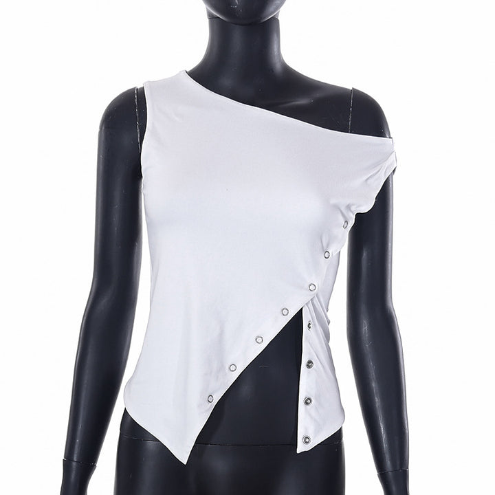 Femme Asymmetrisk Snap-Detail Top Stilla