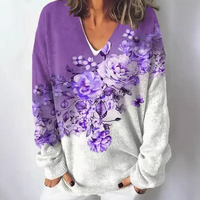Kvinders V-hals sweater med blomsterdesign og afslappet pasform Stilla