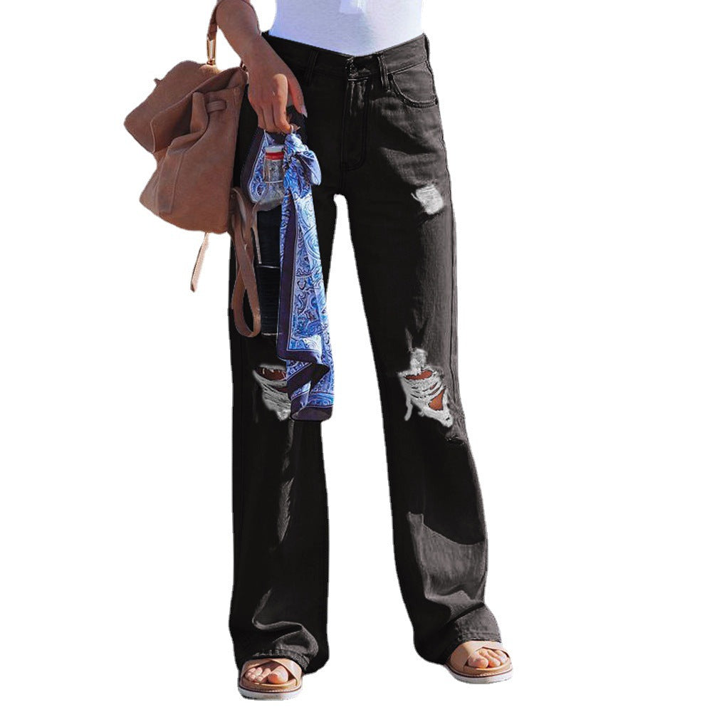 Dame Flared Jeans i trendy Destroyed-stil med høj talje Stilla