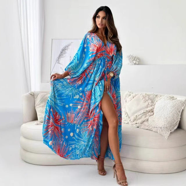 Dame Maxi-Kaftan med blomster mønster og side split Stilla