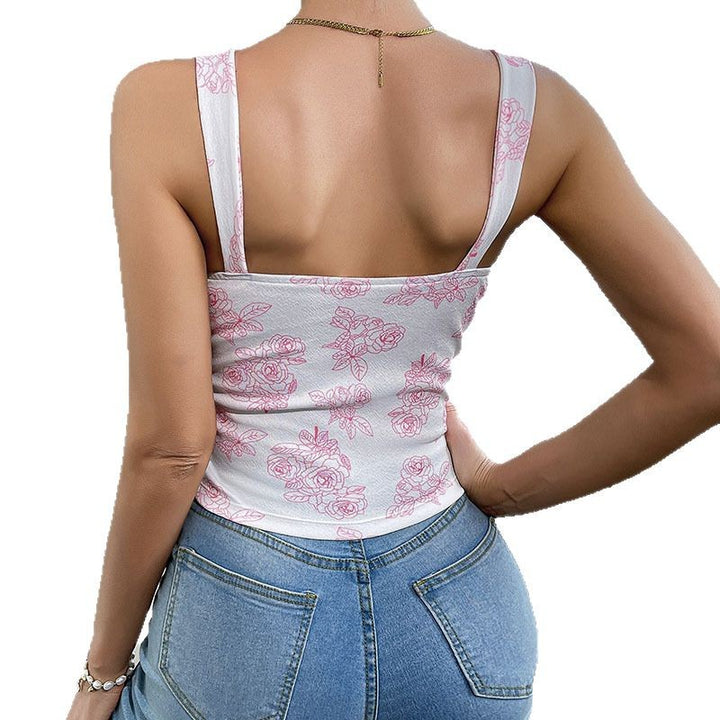 Dame Crop-top med delikat rosenmønster og justerbare stropper Stilla