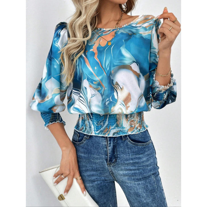 Femme Bluse med rynket talje og kunstnerisk tryk Stilla