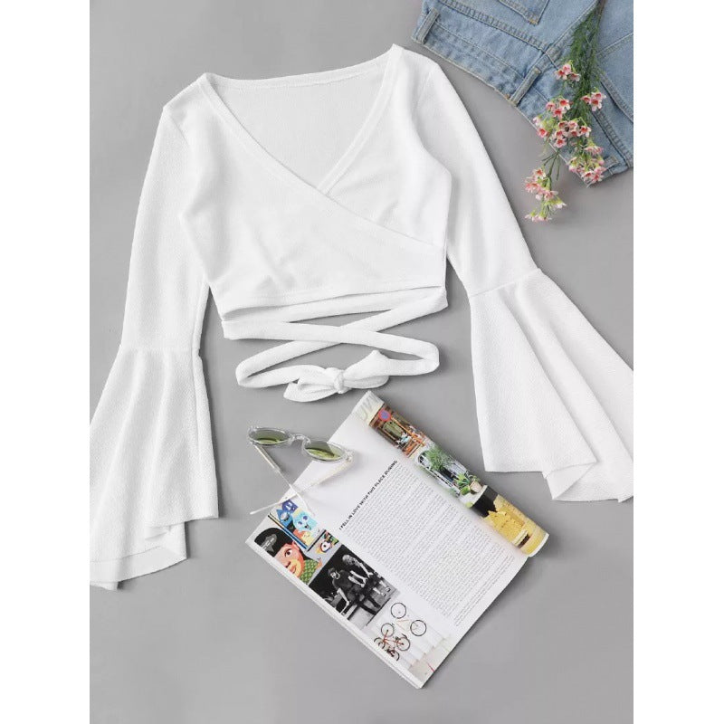 Dame Flared Ærme Cropped Wrap Top Stilla