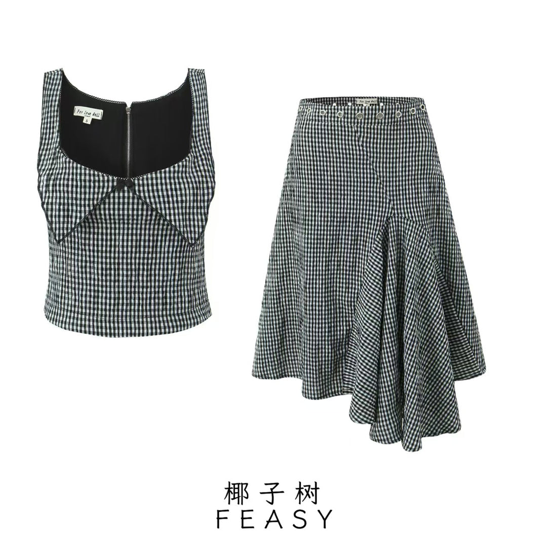 Dame Cropped Gingham Print Top med dekorativt sløjfedetalje Stilla