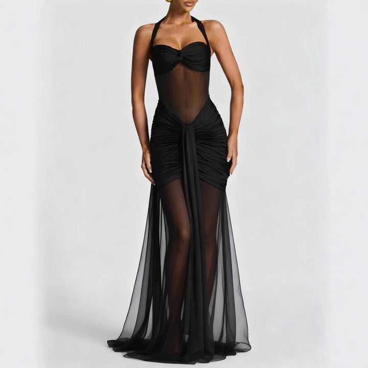 Dame elegant kjole i bodycon-stil med raffineret mesh-indlæg Skovae