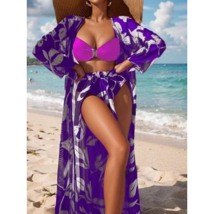 Dame bikini-sæt med floral overdel og stilfuld bandeau top Skovae