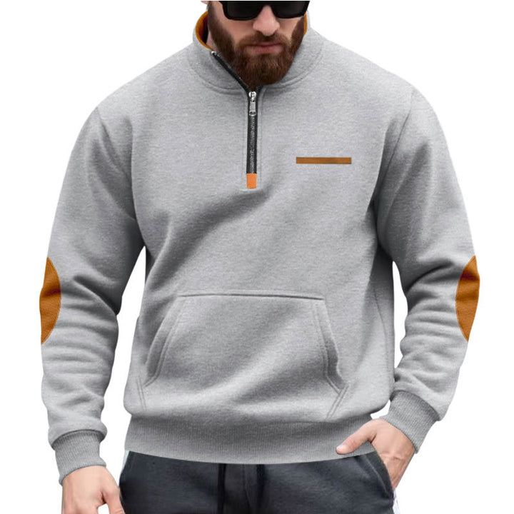 Herre nan halvzip-sweatpullover med ståkrave, kængurulomme og albuepåsætning Skovae