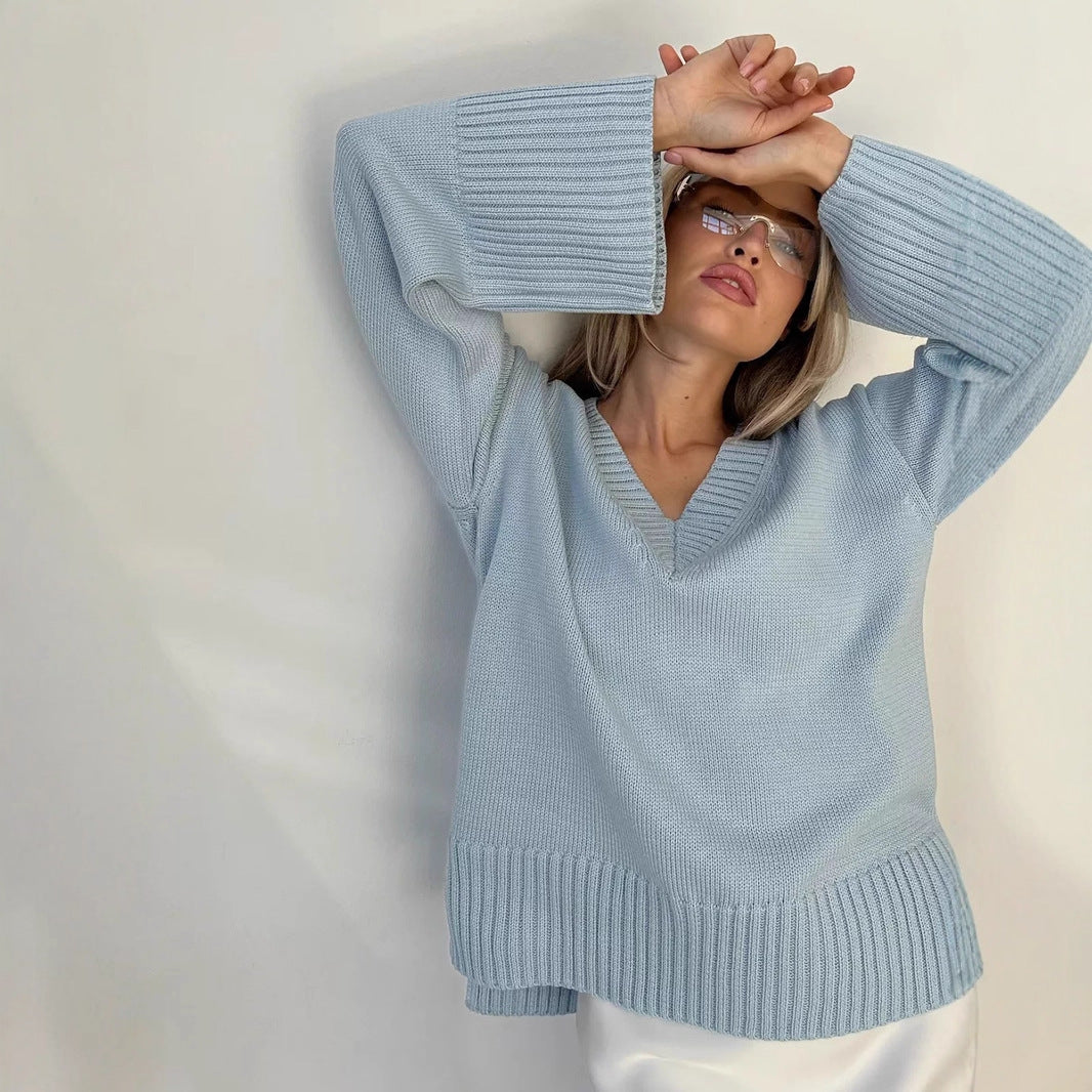 Kvinder luksuriøs V-hals sweater lavet af blødt bomuld Skovae