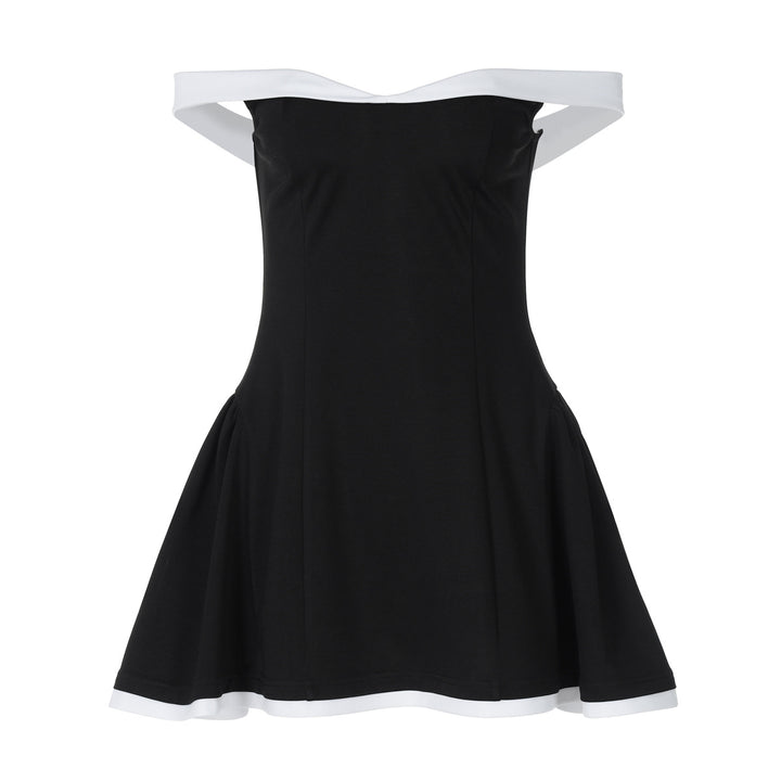 Dame Off-Shoulder Minikjole med flydende skørt og kontrasterende detaljer Stilla