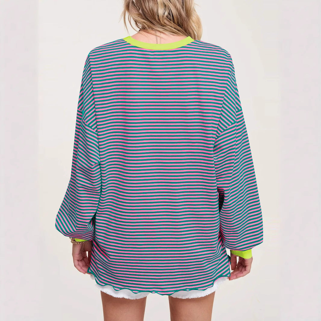Dame Casual stribet oversized sweatshirt med svingende kant og stribede ærmer Stilla