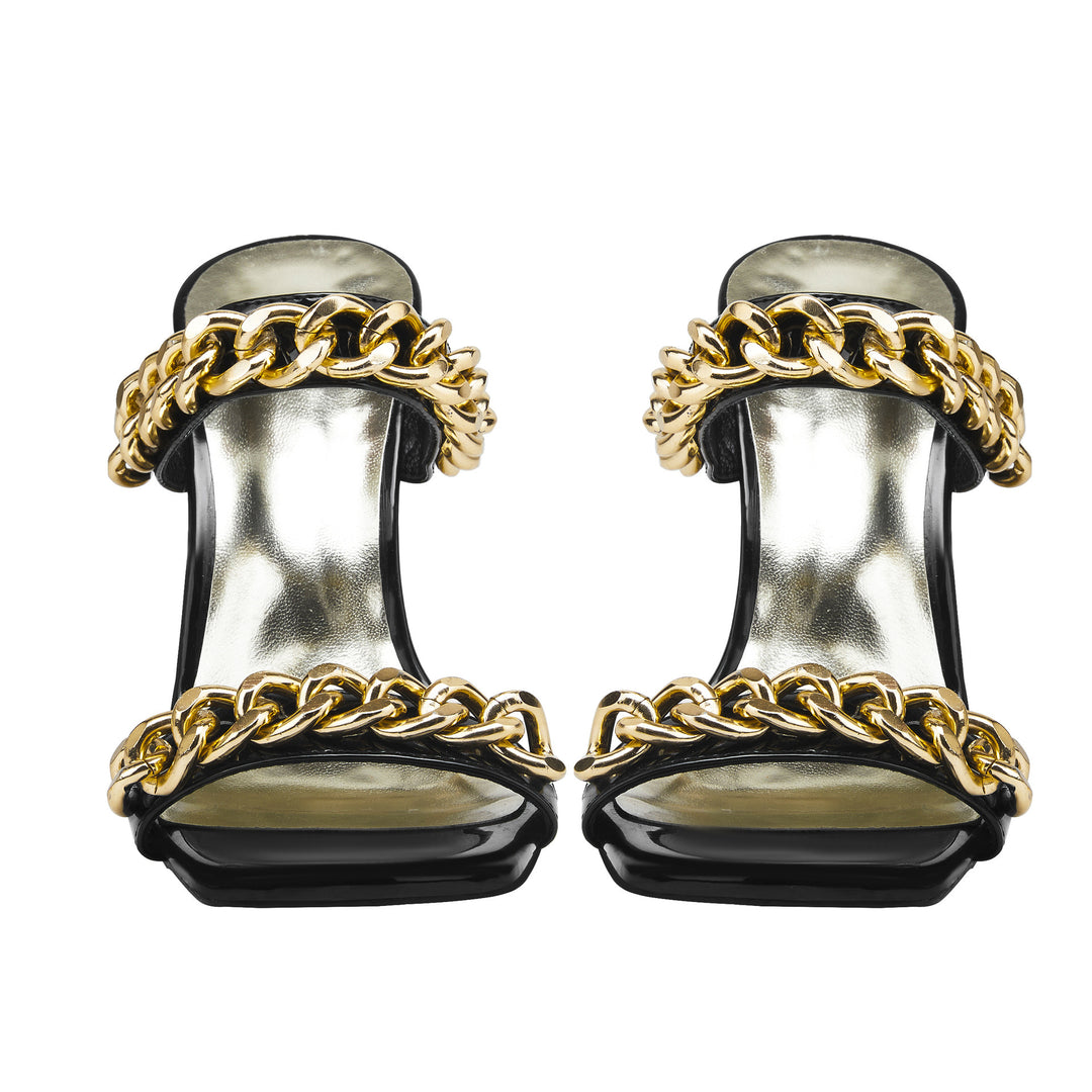 Femme Edgy Åben-tå Hæl-sandaler med Metal-kæde-detaljer Stilla
