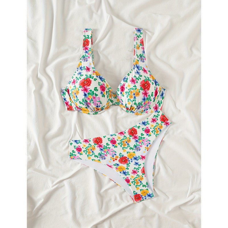 Kvinder Floral Print Højstøttende Bikini Sæt Stilla