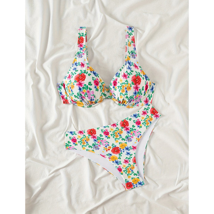 Kvinder Floral Print Højstøttende Bikini Sæt Stilla