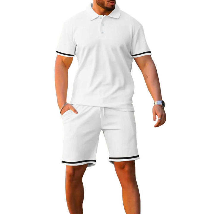 Herrer sportiv Poloshirt og fritid-Shorts sæt med elastisk talje og kontraststriber Stilla