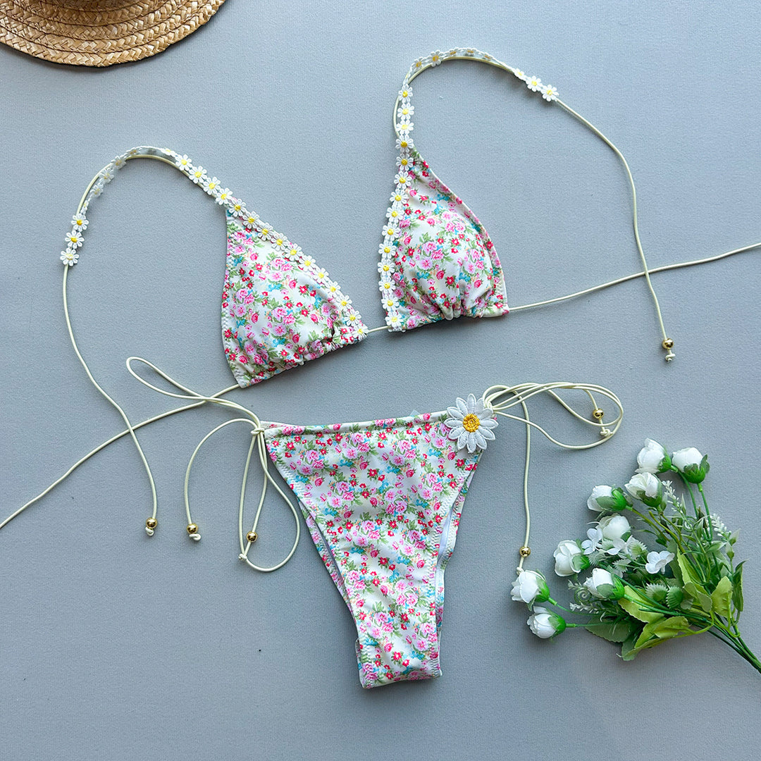 Dame blomsterprint bikini med matchende kaftan Stilla