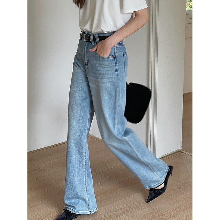 Dame High-Waist Jeans med bred ben og elastisk talje Stilla