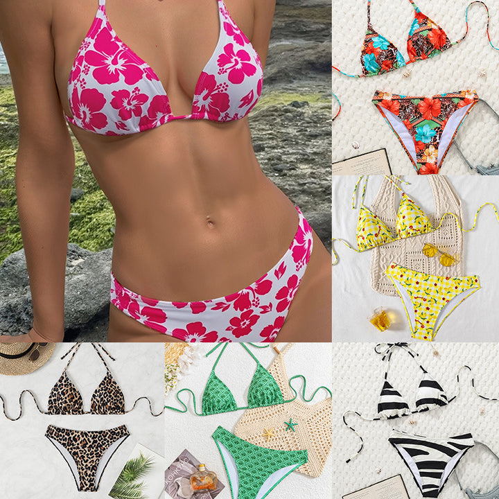 Dame triangel-bikini med justerbar halter og moderne prikkedesign Skovae