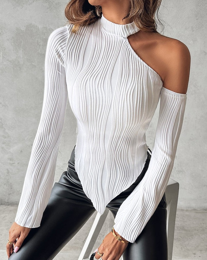 Dame Højskåret Langærmet Bodystocking med asymmetrisk Snit og Struktureret Design Stilla