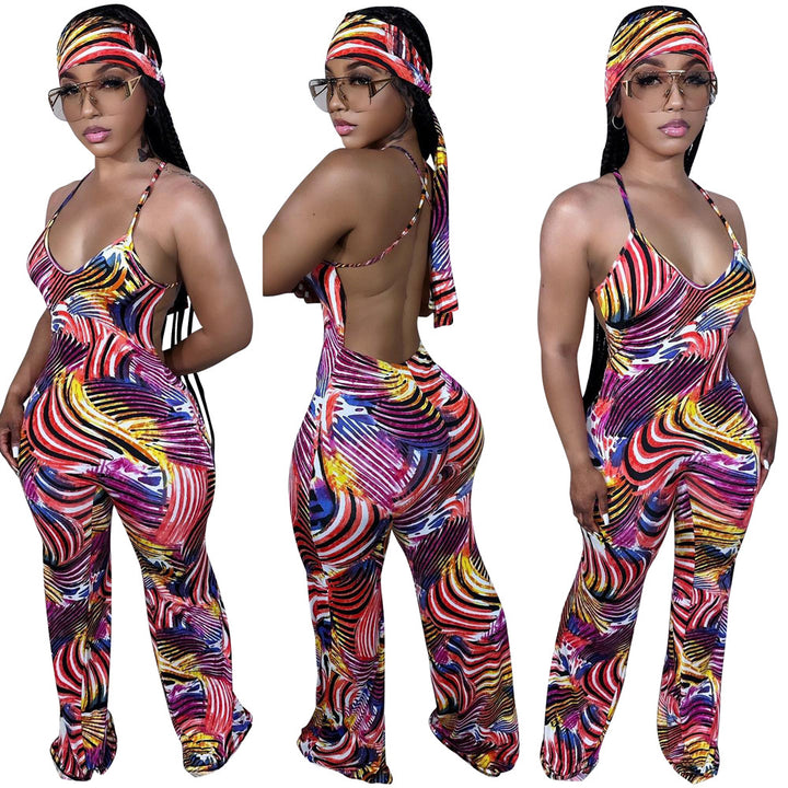 Dame Jumpsuit med trendy print og fræk rygudskæring Stilla