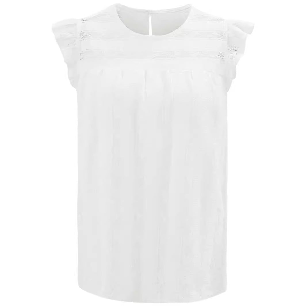 Damebluse med feminine flæser og fine spidsaccentuer Stilla