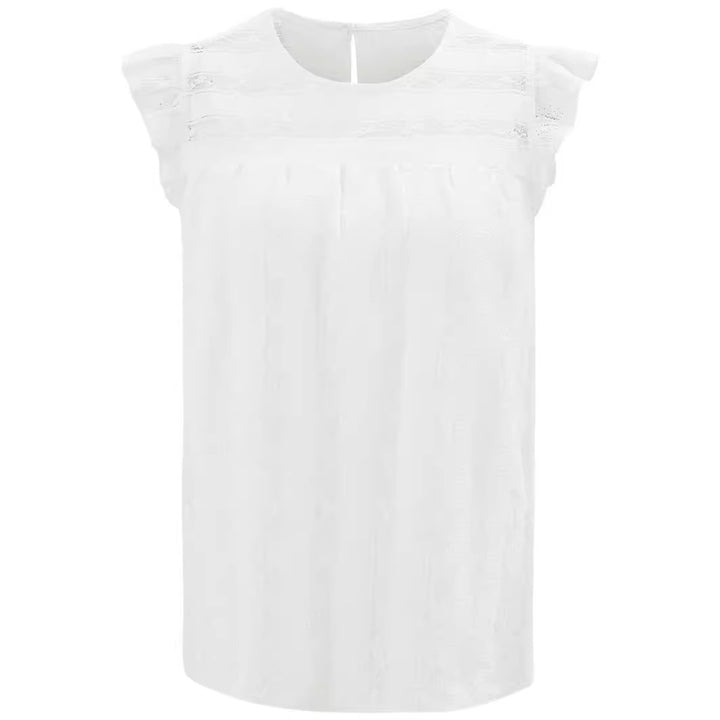 Damebluse med feminine flæser og fine spidsaccentuer Stilla