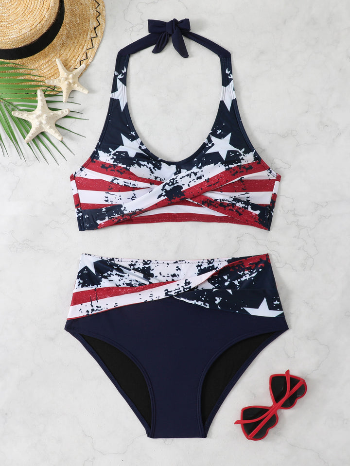 Damer sporty bikini sæt med højskåret talje Skovae